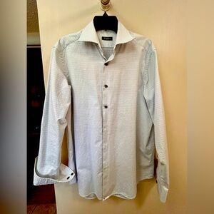 Men’s long sleeved Saks Fifth Avenue polka dotted button up